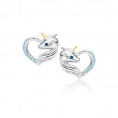 Cercei argint Unicorn si inima cu pietre bleu DiAmanti Z1728EGR_AQBL-DIA